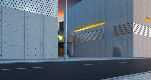 Asphalt street road with modern building . 3d rendering