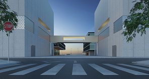 Empty road with loft style architecture. 3d rendering