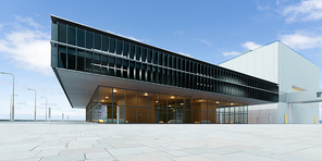 Empty floor with office buildings and modern architecture. 3d rendering