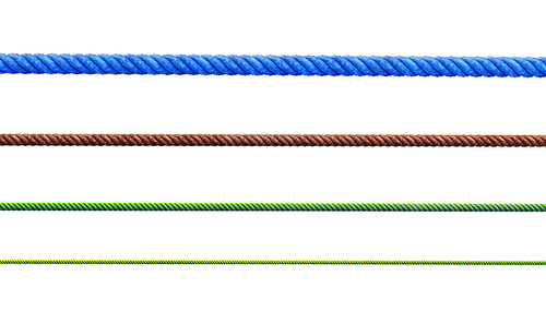 Various colorful ropes isolated on white with clipping path.