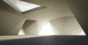 Contemporary triangle shape design building interior. Photorealistic 3D rendering.