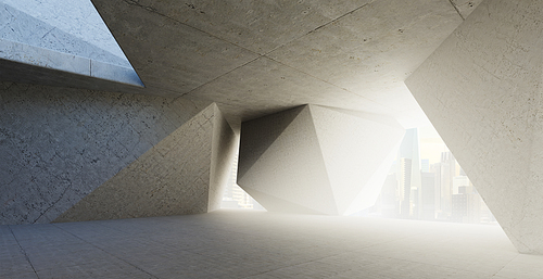 Contemporary triangle shape design building interior. Photorealistic 3D rendering.