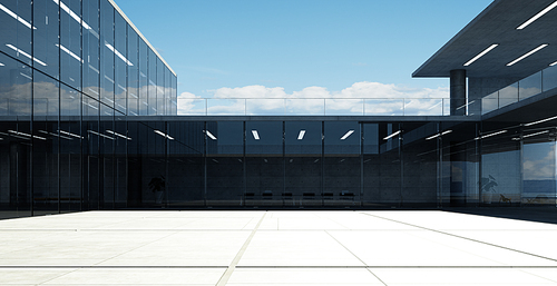 Modern glass wall commercial buildings exterior. Realistic 3d rendering