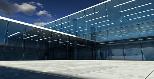 Modern glass wall commercial buildings exterior. Realistic 3d rendering