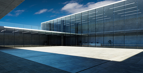 Modern glass wall commercial buildings exterior. Realistic 3d rendering