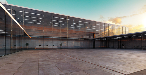 Modern glass wall commercial buildings exterior. Realistic 3d rendering