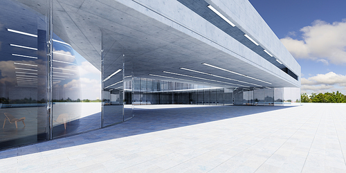 Empty floor with office buildings and modern architecture. 3d rendering