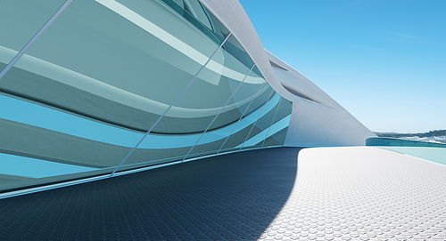 Empty Floor with modern  futuristic streamlined design building exterior. Photorealistic 3d rendering