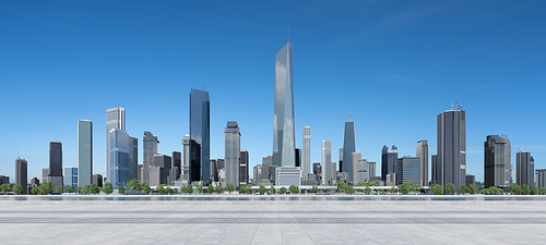 Open space floor and daytime cityscape. 3D rendering