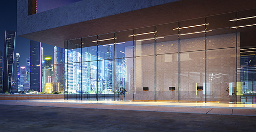 Modern glass facade shoplot exterior. 3d rendering