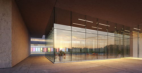 Modern glass facade shoplot exterior. 3d rendering