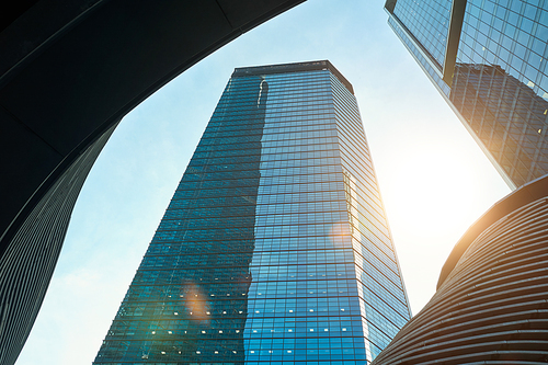 Low angle view of skyscrapers in Kuala Lumpur, Malaysia.