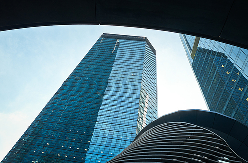 Low angle view of skyscrapers in Kuala Lumpur, Malaysia.