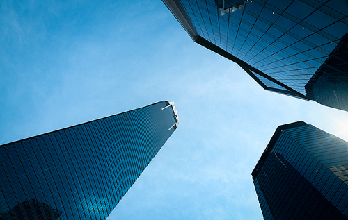 Low angle view of skyscrapers in Kuala Lumpur, Malaysia.