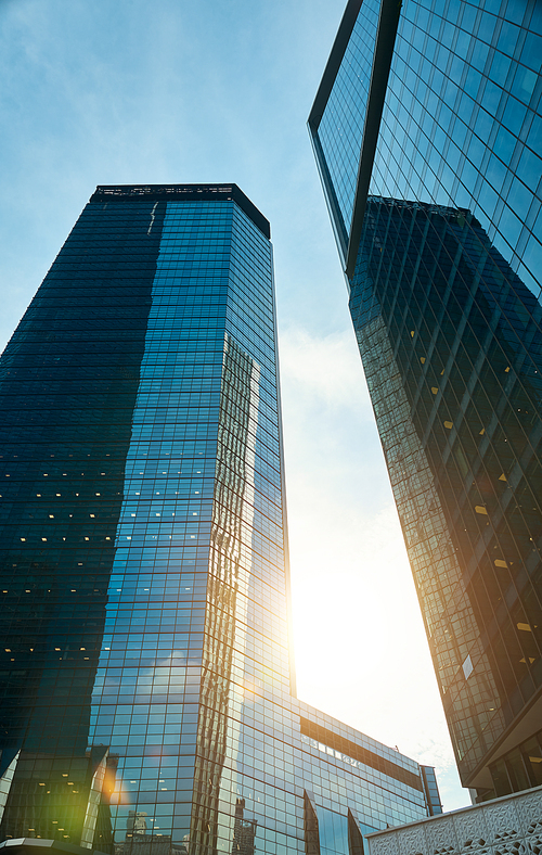 Low angle view of skyscrapers in Kuala Lumpur, Malaysia.