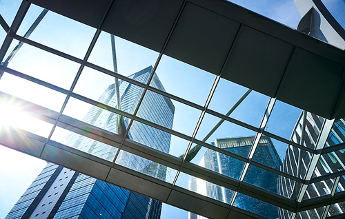 Low angle view of skyscrapers in Kuala Lumpur, Malaysia.