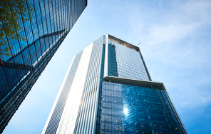 Low angle view of skyscrapers in Kuala Lumpur, Malaysia.