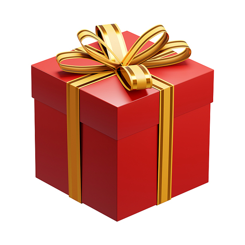 3d rendering of a red gift box with a golden ribbon bow, perfect for christmas or any other special occasion