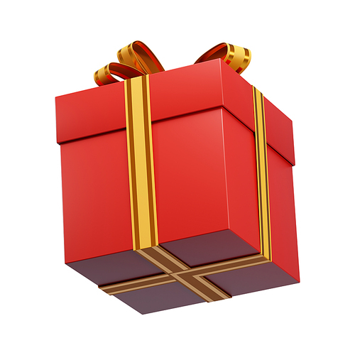 3d rendering of a red gift box wrapped with a golden ribbon, perfect for christmas celebrations