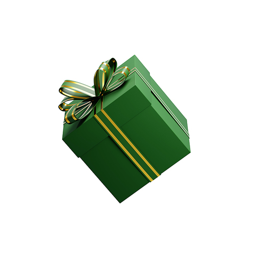 Elegant green gift box with golden ribbon rotating, perfect for christmas celebration visuals.3d rendering