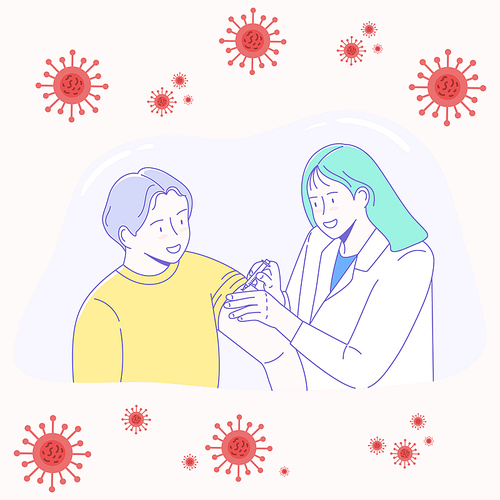 백신을 맞는 사람과 백신을 놓는 의사