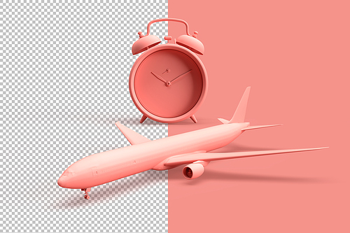 Clos-up of alarm clock and airplane as a travel concept