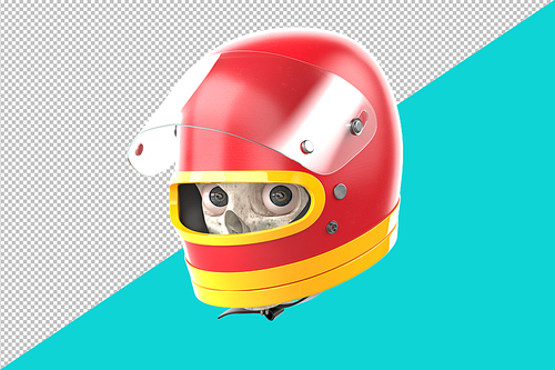 Skull in a red racing helmet. 3D illustration