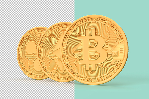 Minimalistic illustration cryptocurrency coins on teal background