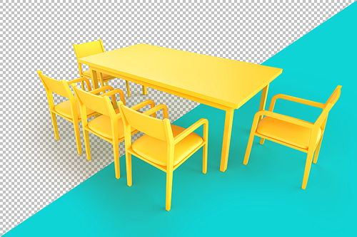 Minimalistic dining table with set of chairs. 3D Rendering