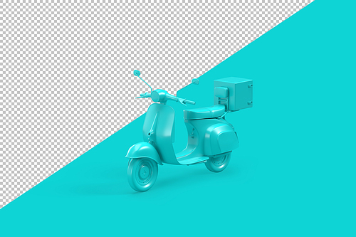 Minimalistic vintage scooter on teal background. 3D illustration