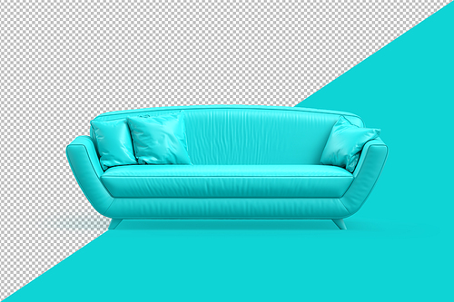 Stylish teal sofa on teal background