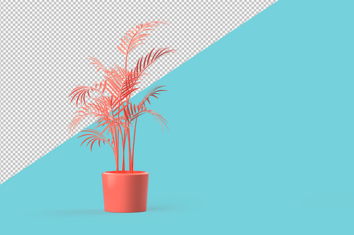 Abstract potted pink plant in vase on teal background