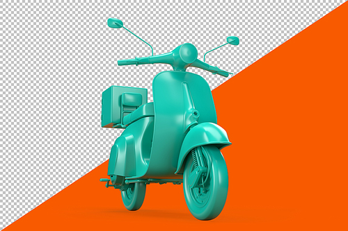 Teal vintage scooter on orange background. 3D illustration