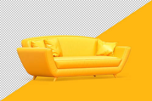 Yellow minimalistic sofa on yellow background. 3D Rendering