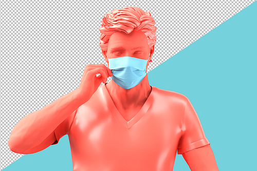 Portrait of men in medical face mask on teal background