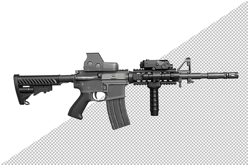 Side view of automatic rifle isolated on white. 3D illustration