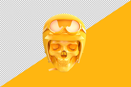 Skull in helmet and goggles. 3D Rendering