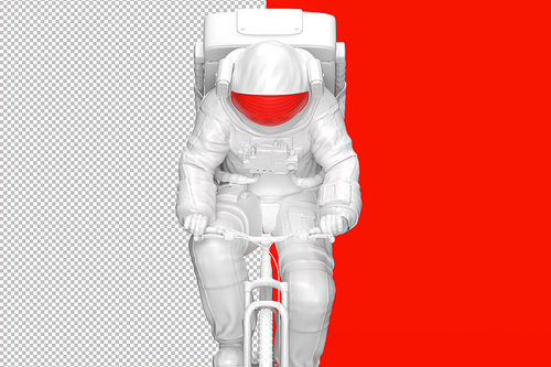 Concept of Astronaut riding bicycle. 3D illustration