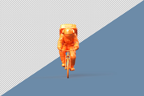 Front view of Astronaut on a bicycle. Minimalistic concept