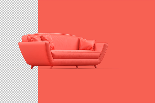 Modern red sofa on red background. 3D Rendering