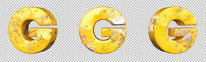 Letter G from alphabet set of metallic yellow grunge letters. Isolated. 3D Rendering