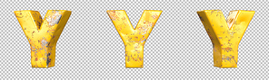 Letter Y from alphabet set of metallic yellow grunge letters. Isolated. 3D Rendering