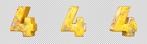 Number 4 (four) from a set of metallic yellow grunge numbers. Isolated. 3D Rendering