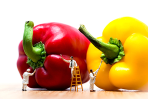 Painters coloring bell pepper. Macro photo.