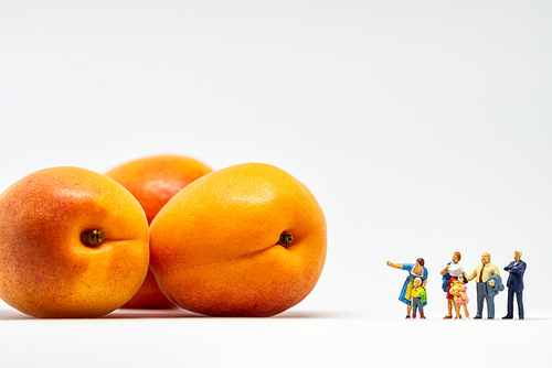 Group of people (figurines) next to apricots