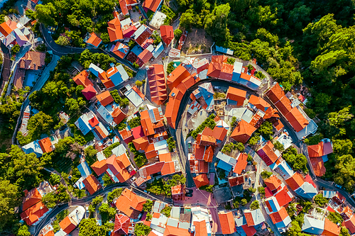 Aerial view of Foini village rooftops. Limassol District, Cyprus