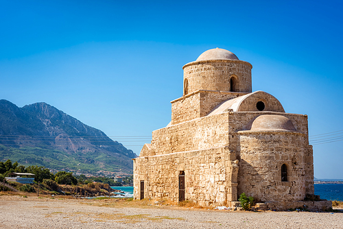 Agios (Saint) Evlalios Abandoned Church. Kyrenia District, Cyprus. Vintage color tone.