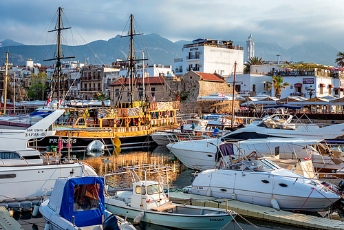 KYRENIA, CYPRUS - MAY 05, 2017: Boats, yachts and sailing boats in the port of Kyrenia.