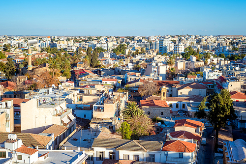 High Angle View Of Nicosia cityscape. Cyprus.