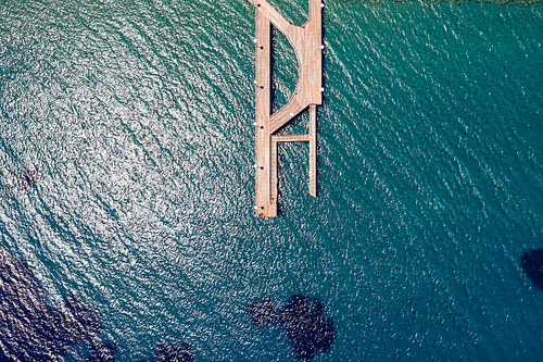 Overhead view of the pier at molos seaside park. Limassol, Cyprus